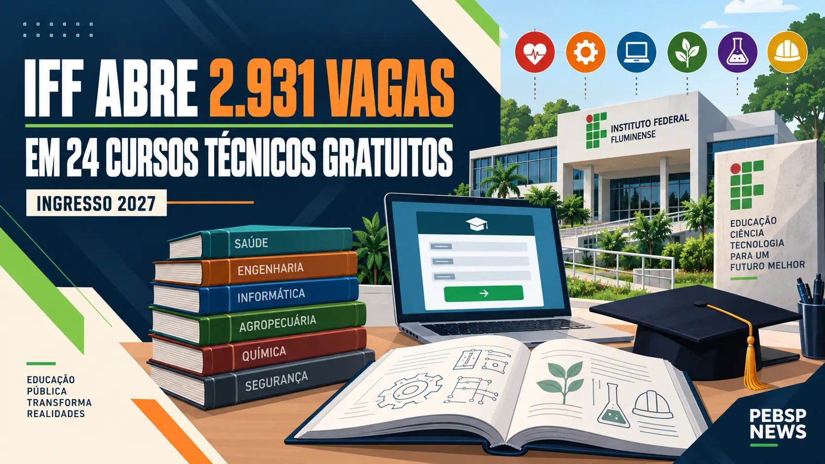 Instituto Federal Fluminense abre 2.931 vagas em cursos técnicos gratuitos, em 13 campi e 2 unidades do Rio. Inscrições até 8 de outubro de 2026.
