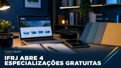 IFRJ abre 170 vagas em 4 especializações gratuitas (EAD e semipresencial). Inscrições até 11/09/2026, ingresso em 2027. Confira vagas de cada curso.