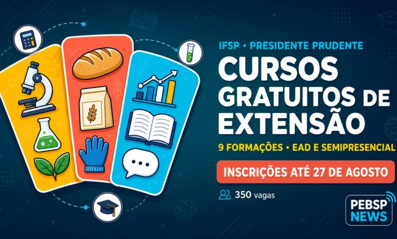 IFSP oferece 350 vagas em nove cursos gratuitos, com opções EAD e semipresencial. Inscrições vão até 27 de agosto. Confira requisitos e cursos.