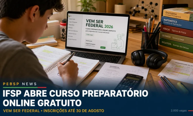 Curso preparatório gratuito do IFSP tem 40h, é 100% EAD e aceita candidatos a partir de 12 anos. Veja o edital do "Vem Ser Federal 2026".