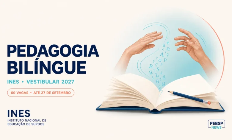 INES abre 60 vagas gratuitas em Pedagogia Bilíngue, com ingresso em 2027. Inscrições online seguem até 27 de setembro; veja provas e etapas.