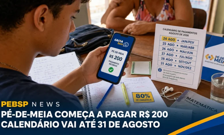 Pé-de-Meia paga a parcela de agosto entre os dias 24 e 31. Consulte o calendário por mês de nascimento, o valor e as regras de frequência escolar.