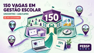 Unicentro abre 150 vagas remanescentes em especialização de Gestão Escolar a distância no Paraná, com inscrições até 11 de setembro de 2026.