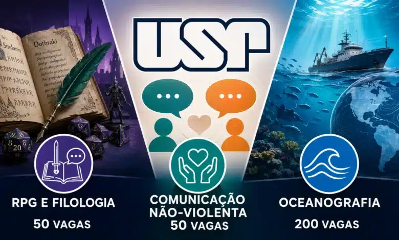 USP abre 3 cursos gratuitos simultâneos: RPG e Filologia, Comunicação Não-Violenta e Oceanografia. Inscrições em agosto/setembro. Veja prazos.