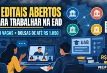 UFSM, Unifesp, IF Baiano e UFCA abrem seleções UAB para professores e tutores de cursos EaD, com bolsas de R$ 1.100 a R$ 1.850. Inscrições até 20/09/2026.