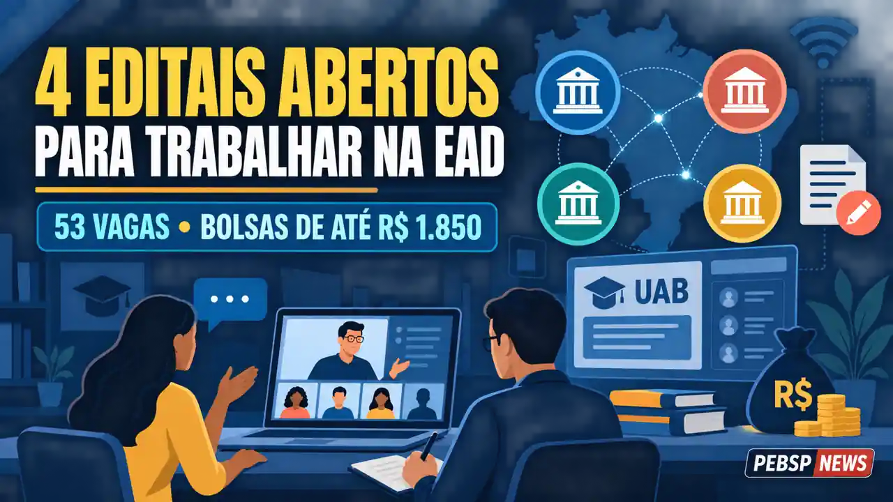UFSM, Unifesp, IF Baiano e UFCA abrem seleções UAB para professores e tutores de cursos EaD, com bolsas de R$ 1.100 a R$ 1.850. Inscrições até 20/09/2026.