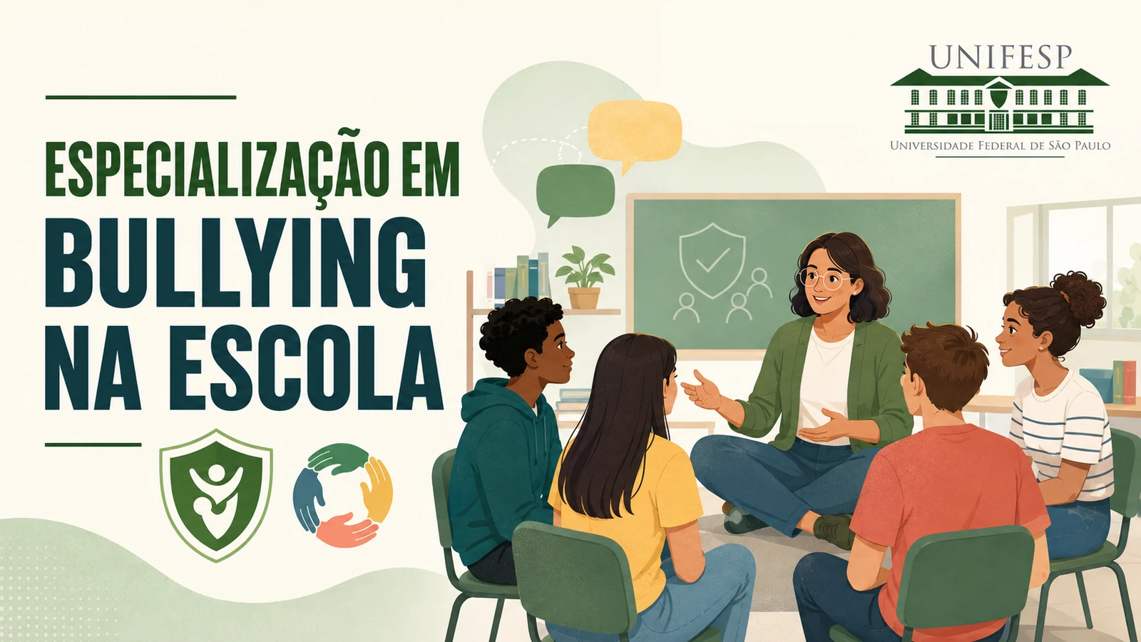 UNIFESP e UAB abrem 300 vagas gratuitas na especialização EaD em Bullying, Violência, Preconceito e Discriminação na Escola. Inscrições até 20/09/2026.