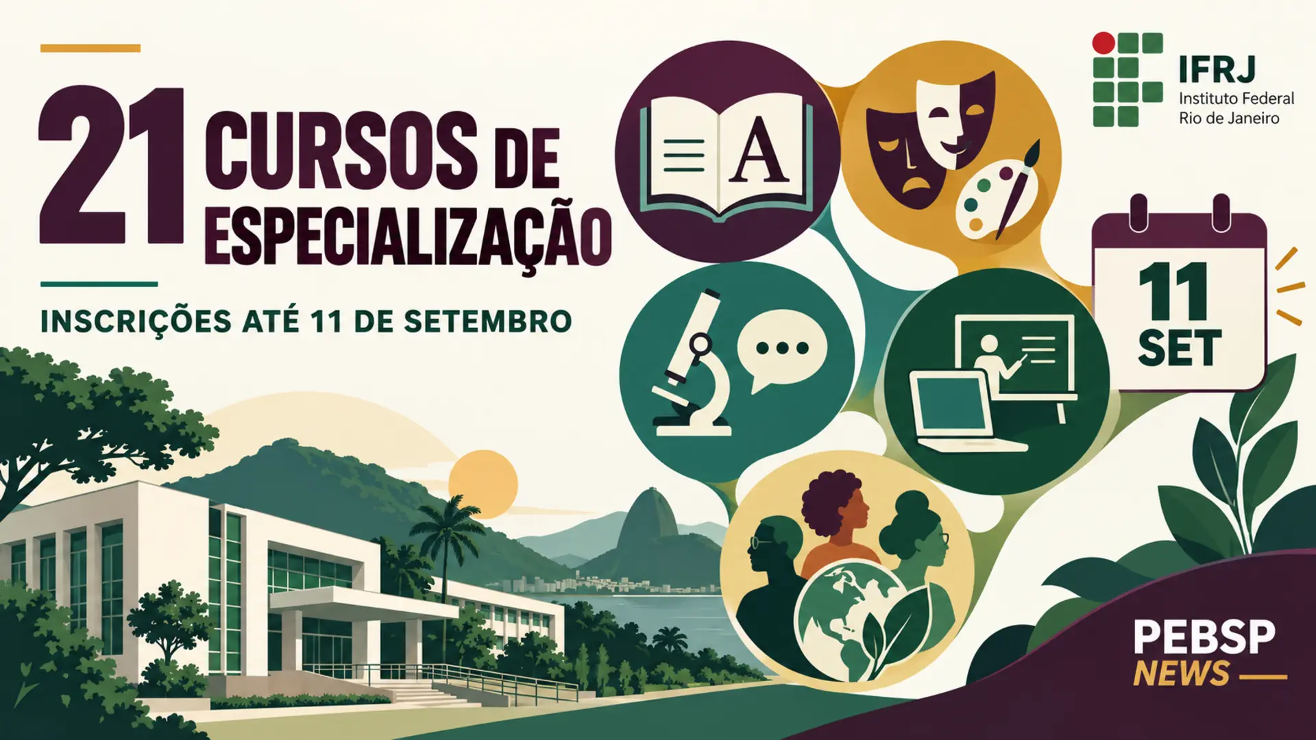 IFRJ abre 521 vagas em 21 especializações gratuitas para 2027, com opções presenciais, semipresenciais e EAD. Inscrições terminam em 11 de setembro.
