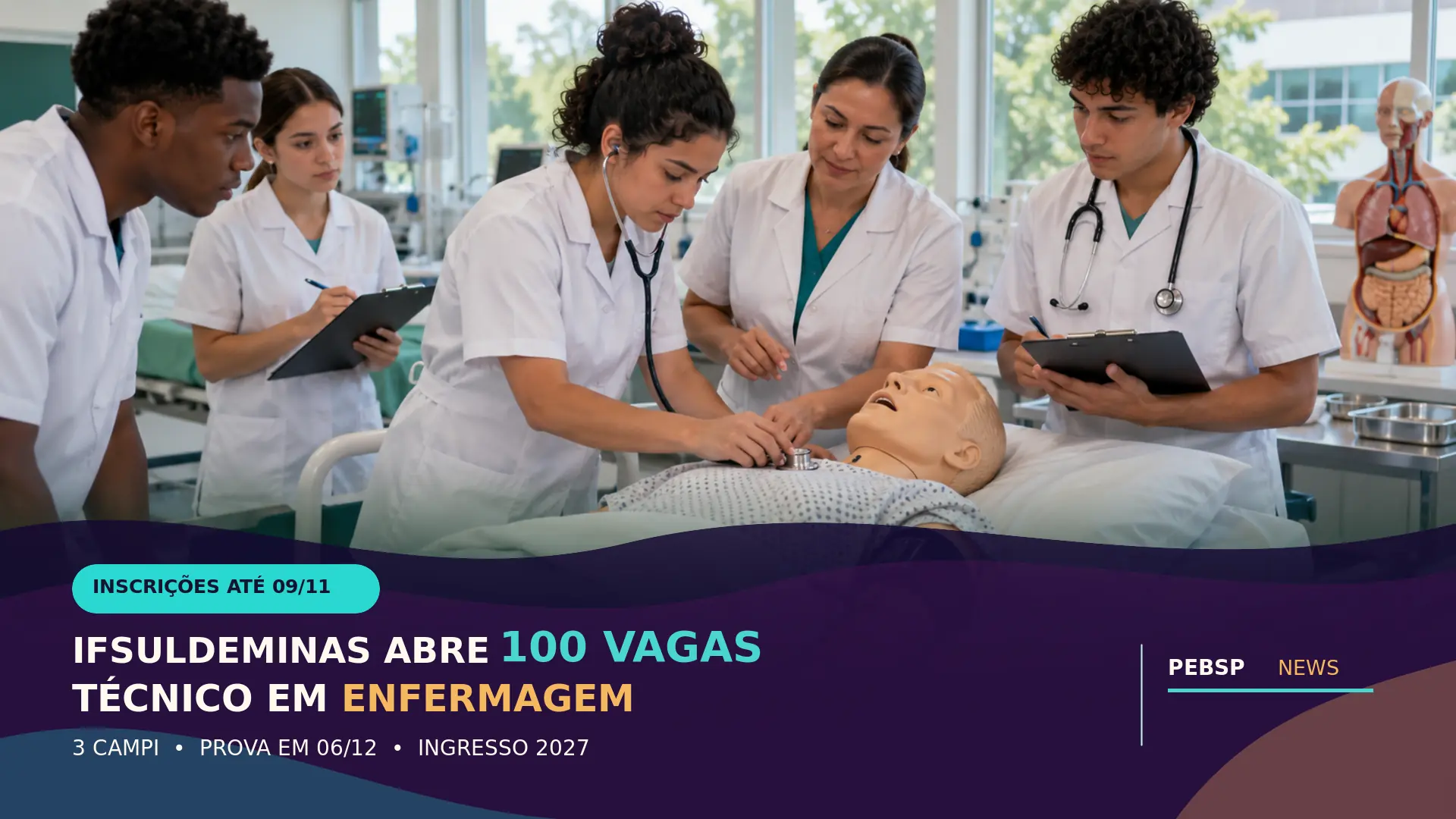 IFSULDEMINAS abre inscrições para 100 vagas no curso técnico subsequente em Enfermagem em 3 polos. Confira prazos, taxa e como se inscrever.