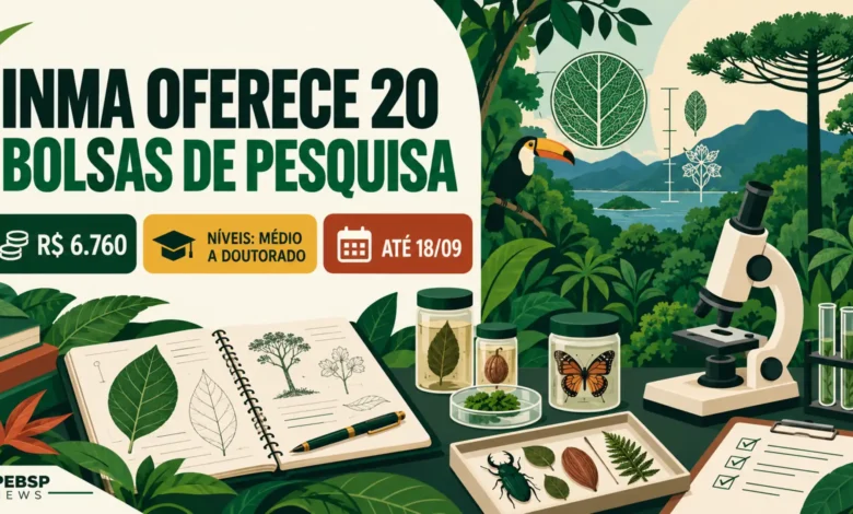 INMA abre 20 bolsas de pesquisa para diversos níveis de formação. Inscrições seguem até 18 de setembro, às 23h59.