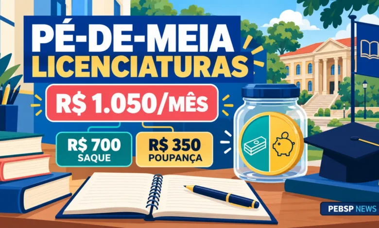 Pé-de-Meia oferece R$ 1.050/mês para licenciandos presenciais com Enem ≥ 650. Automático para elegíveis; até 12 mil bolsas. Prazo 19/dez; confira se você se encaixa.
