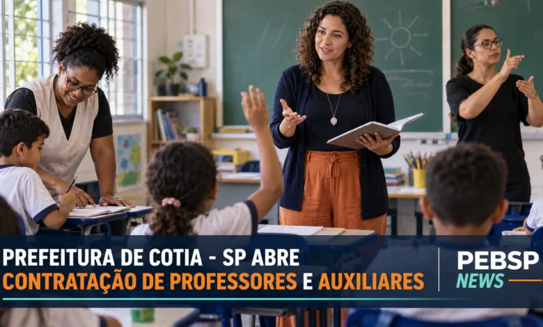 Cotia abre 72 vagas para professores e auxiliares sem prova. Veja salários, requisitos, análise de títulos e como se inscrever até 20 de setembro.
