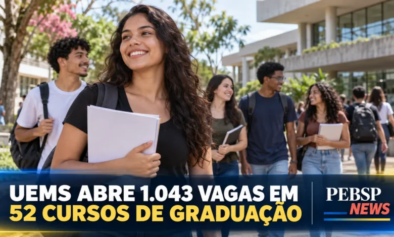 UEMS abre 1.043 vagas no Vestibular UEMS 2027, distribuídas em 52 cursos de graduação; inscrições até 5 de novembro de 2026. Confira taxa e cotas.