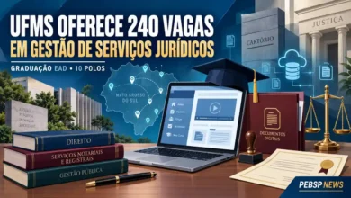 Gestão de Serviços Jurídicos e Notariais UFMS: 240 vagas EaD gratuitas em 2027. Cartórios, processos, documentação. Inscrições até nov/2026. Confira vagas.