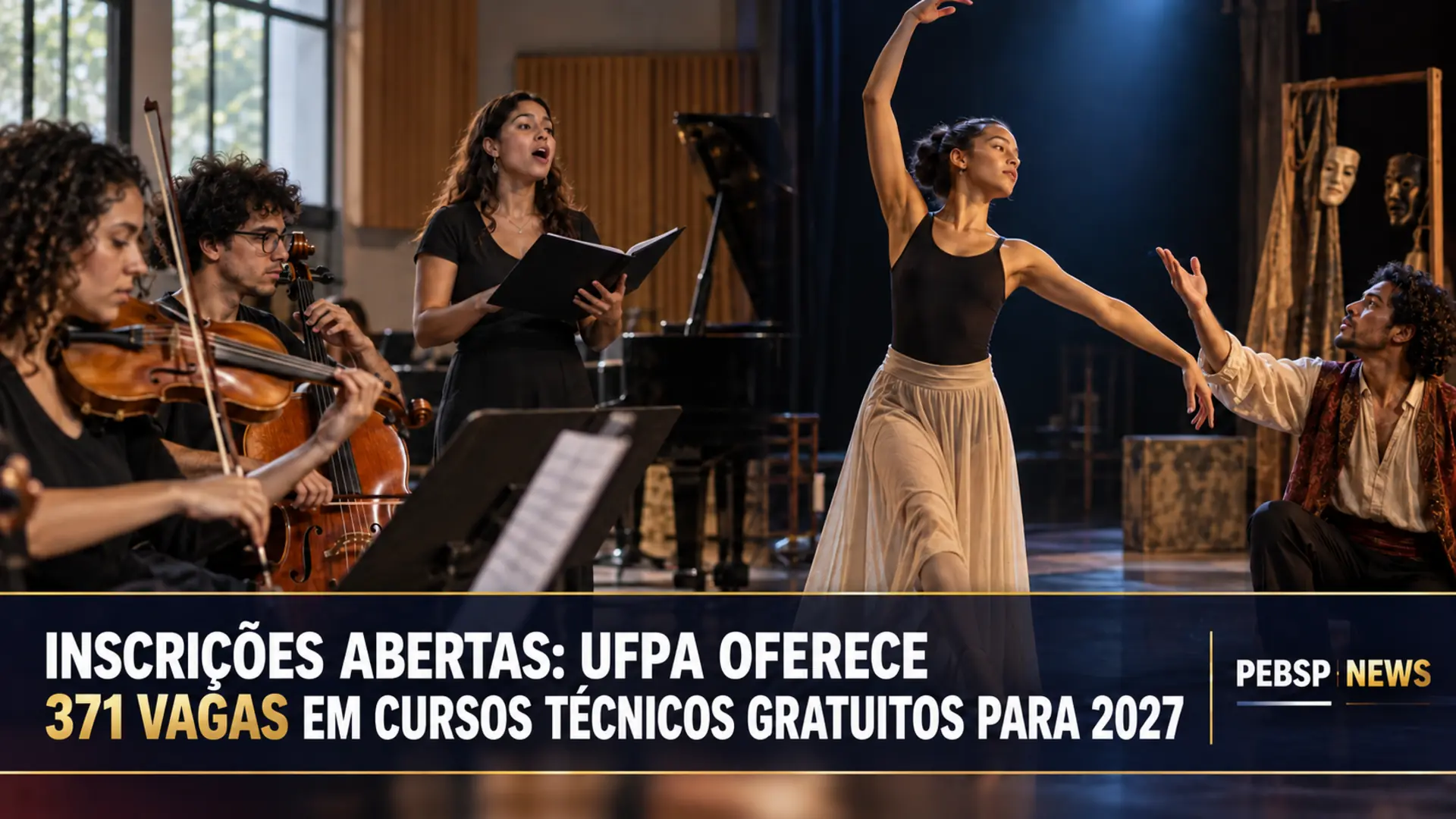 Processo seletivo da UFPA tem vagas para cursos técnicos gratuitos em instrumento musical, canto, regência, dança, teatro e figurino cênico.
