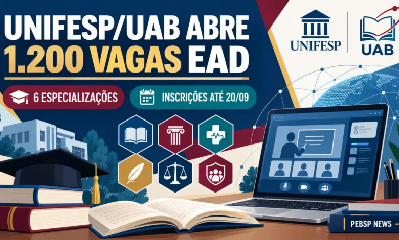 UNIFESP/UAB abre 1.200 vagas gratuitas em 6 especializações EaD: Áfricas, Bullying, Direitos Humanos, Saúde, Literaturas e Drogas. Inscrições até 20/09.