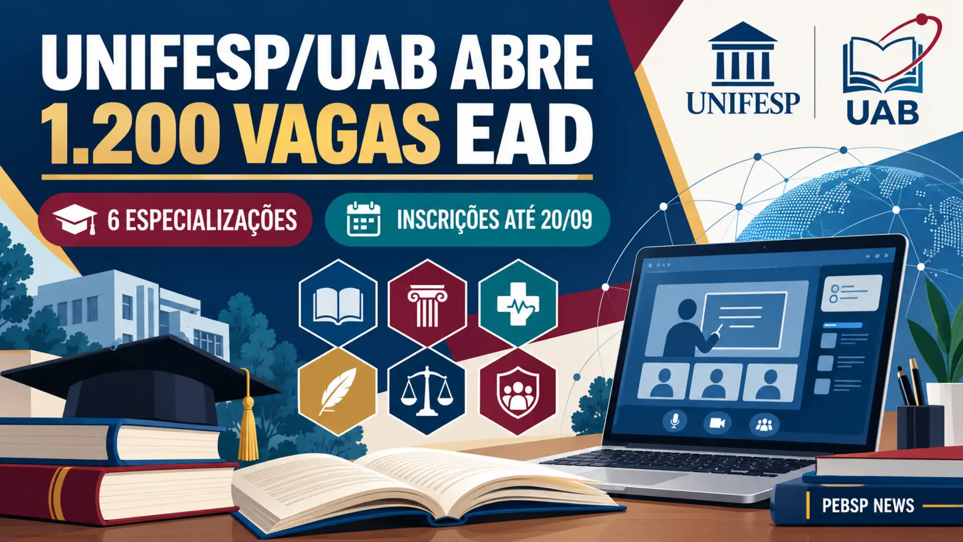 UNIFESP/UAB abre 1.200 vagas gratuitas em 6 especializações EaD: Áfricas, Bullying, Direitos Humanos, Saúde, Literaturas e Drogas. Inscrições até 20/09.