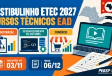 Procurando um curso técnico gratuito? Vestibulinho ETEC 2027 traz vagas EaD em Administração, Comércio e Desenvolvimento de Sistemas.